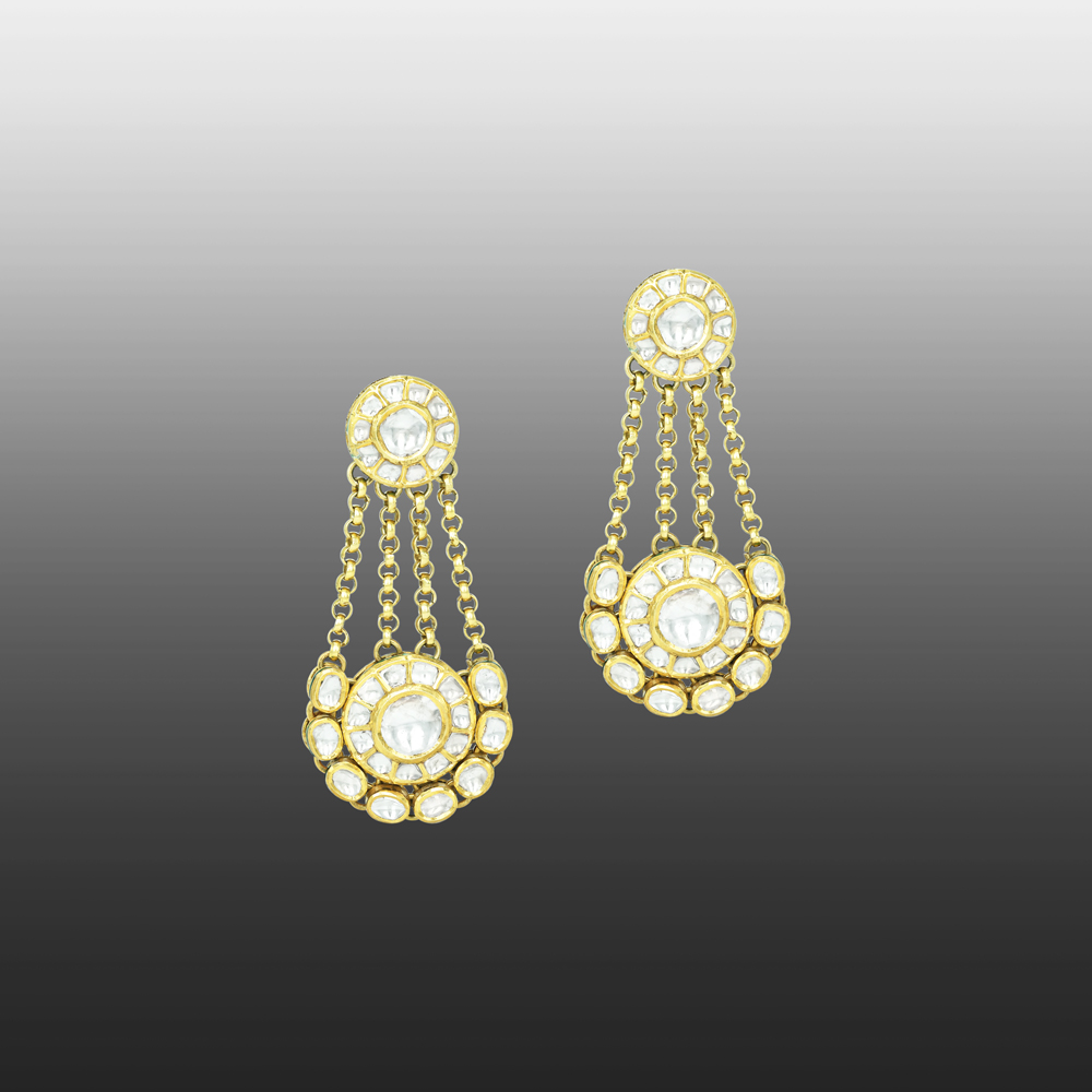 Polki Earrings with Chains in Ivory Finish
